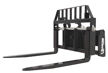 Floating fork carriage with hydraulic leveling Floating fork carriage with hydraulic leveling